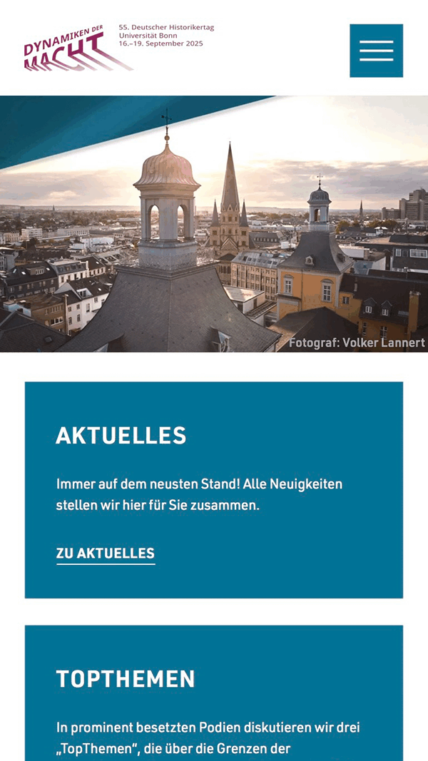 Mobile Startseite der Website für den 55. Historikertages, gestaltet von der Agentur montagmorgens aus Krefeld