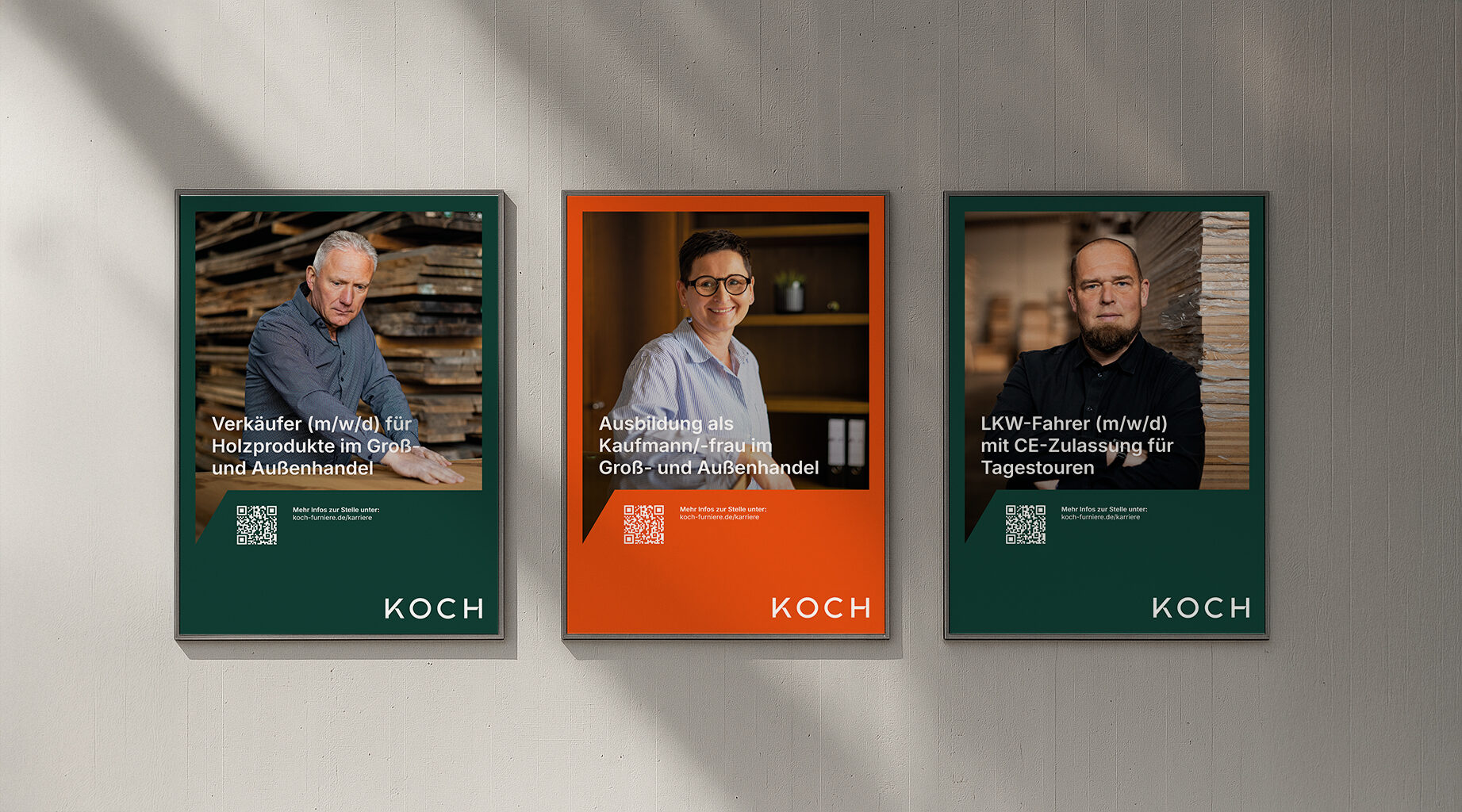 Stellenanzeige Plakate der Firma Koch aus Krefeld, gestaltet von der Agentur Montagmorgens